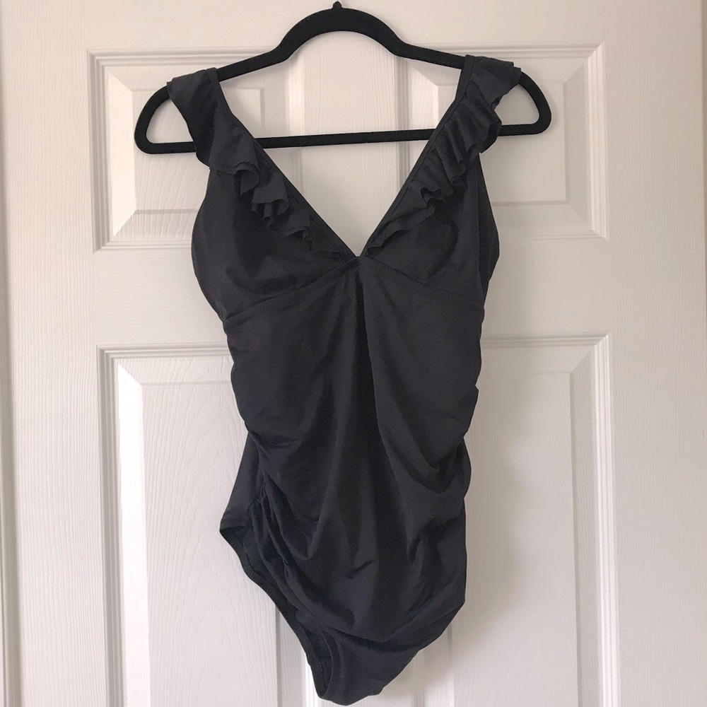 GAP Charcoal Ruffle One Piece Swimsuit